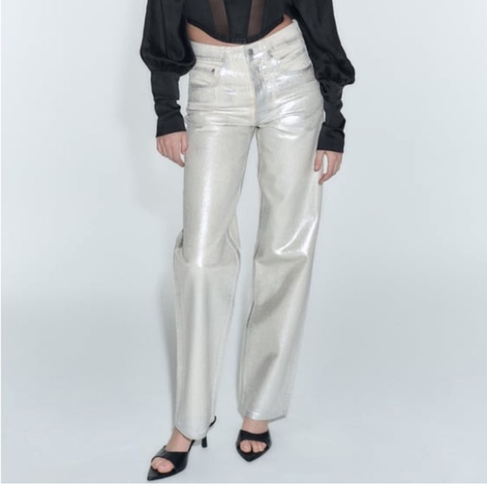 ZARA ZW MID-RISE BOYFRIEND JEANS SILVER - Picture 2 of 8